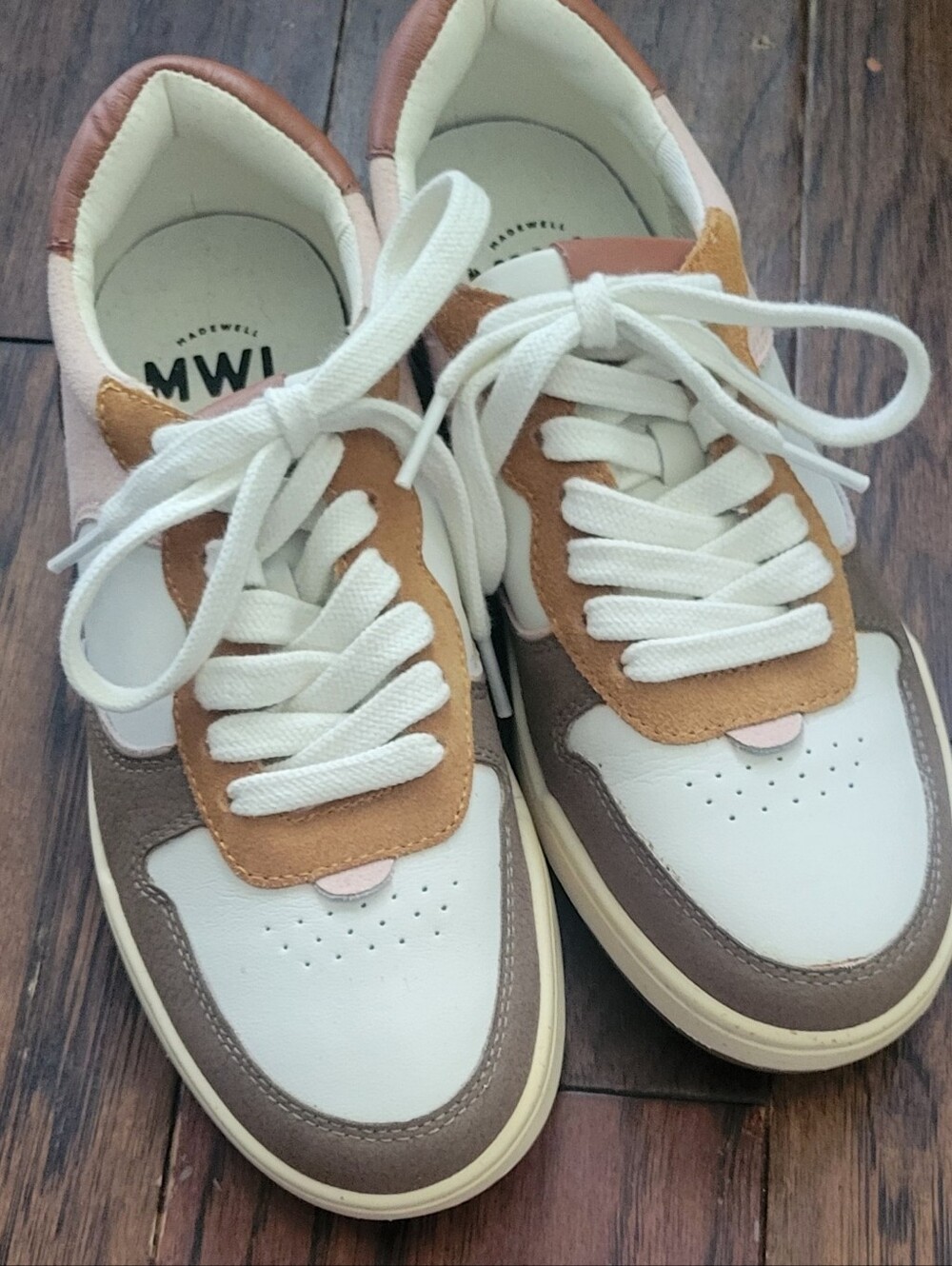 Madewell Leather Low-Top Sneakers in White, Brown & Tan